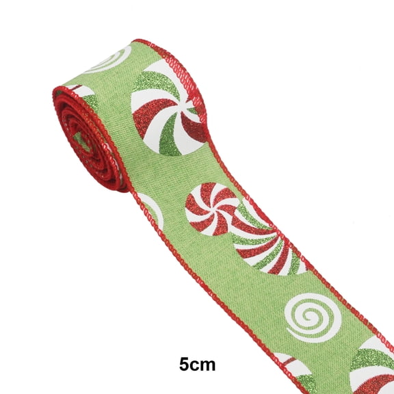 Glitter Peppermint Candy Ribbon, Red Green White Swirl Wired Ribbon for Wreaths Bows, Christmas Ribbon for Tree Toppers Garlands, Sparkly Peppermint Ribbon for Holiday Decor