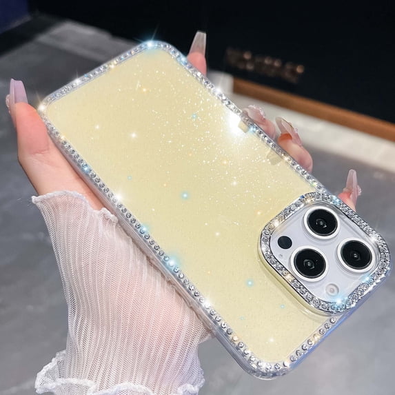 Glitter Phone Case For iPhone 16 Plus,Cute Luxury Bling Sparkly Diamond,Glitter Back Design,Soft TPU Bumper Shockproof Women Girls Slim Rugged Anti-Scratch Dust-Proof Phone Case,Light Yellow