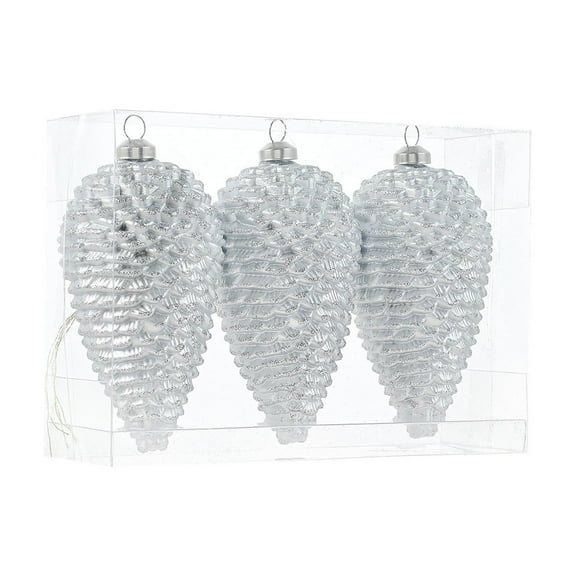 Glitter Pinecone Christmas Ornament Hanging Artificial Pinecone Decor for Xmas Tree Wreath Garland Winter Holiday Party Supplies (Silver)