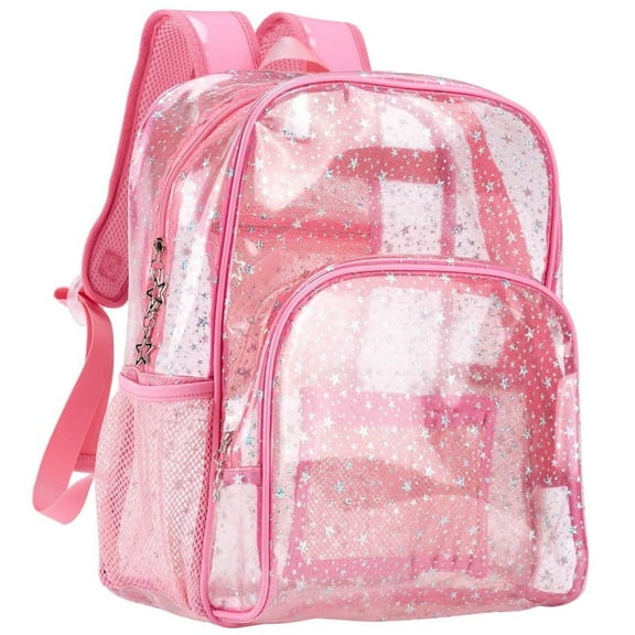 Glitter Pink Clear Backpack - Kawaii Cute Stadium Approved Rucksack for Women