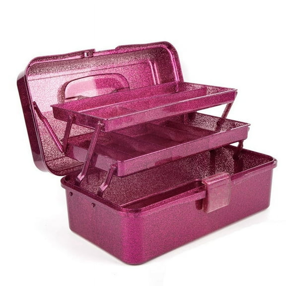Glitter Pink & Craft Tool Storage Box,3-Layer Stackable Carry Tackle Box Sewing Organizer for Art