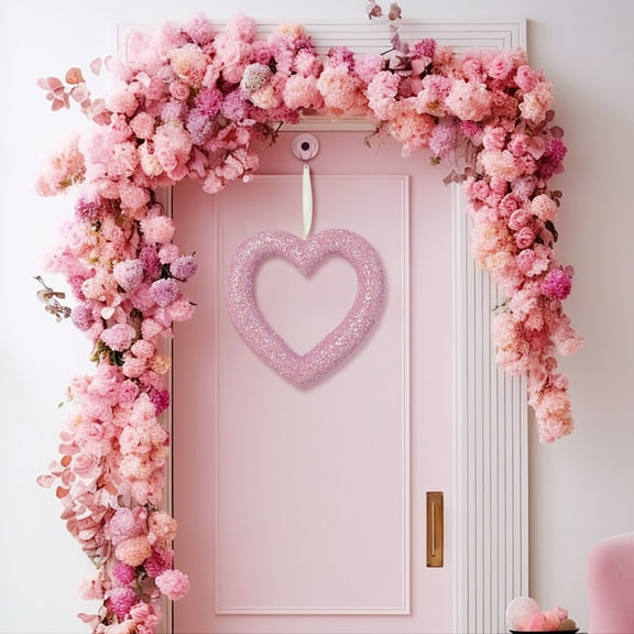 Taicans Glitter Pink Heart Wreath 30cm/11.8in - Valentine's Day Wedding Party Hanging Decorations for Home Door Wall Window,Sparkling Foil Hearts
