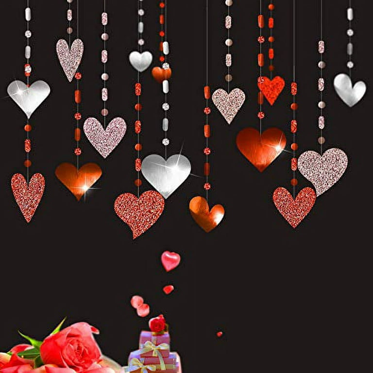 Glitter Pink Red Heart Garland Decorations Hanging Heart Streamer