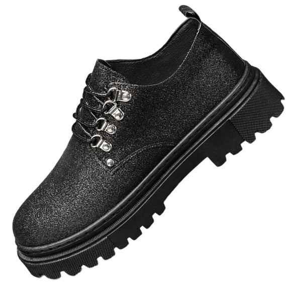Glitter Platform Shoes Unisex Black - Chunky Sole Sparkly Lace-Up Sneakers for Party, Night Out & Daily Wear,Size 9