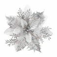 thumbnail image 1 of Glitter Poinsettia, 1 Pc Artificial Flowers Christmas with Clips Stems Xmas Tree Ornaments for New Year Party Stairs Fireplace Porch Balcony Garden Church Wreath Decoration, 5.9 Inch,Silver, 1 of 1