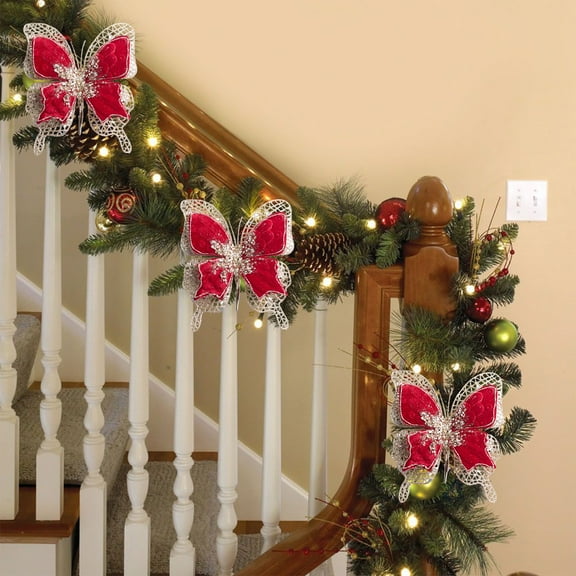 Glitter Poinsettia Butterfly Christmas Tree Clip On Picks for Xmas Decorations Wreath Garland Wedding Floral Arrangements