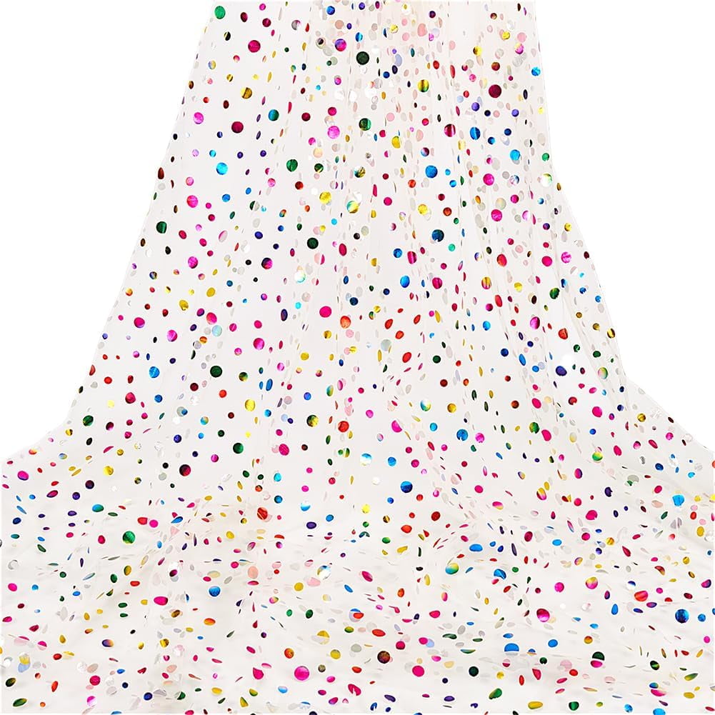 Glitter Polka Dot Tulle Fabric 78.7 x 62.7 inch Tulle Mesh Fabric Sparkling Sequin Netting Fabric Soft Tulle Ribbon for DIY Tutu Bow Gift Wrapping Wedding Decoration DIY