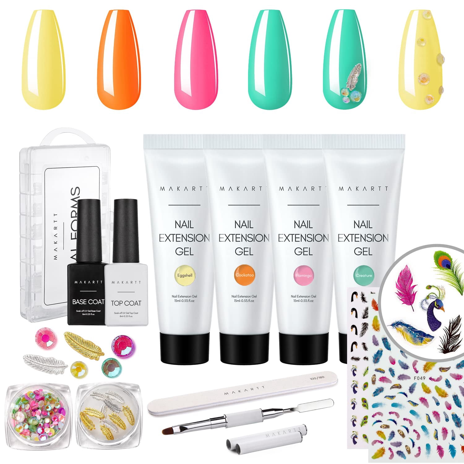 Glitter Poly Nail Gel Kit, 4 Color Nail Art Supplies Set with Builder Nail Extension Gel Gift Beauty Sets All-in-One Kit