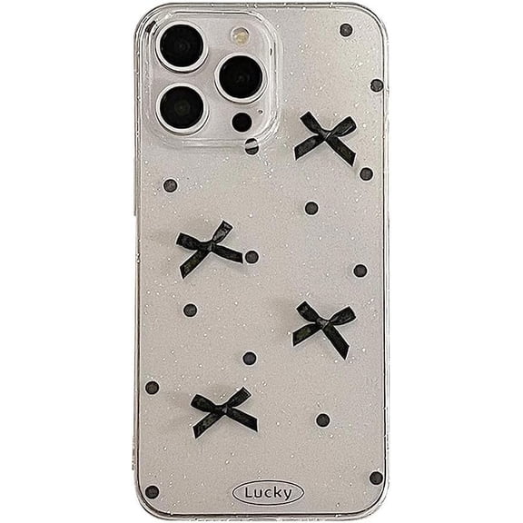 Glitter Powder Bow Dot Lucky Clear Soft  for iPhone Case (Clear,iPhone 15 Pro)