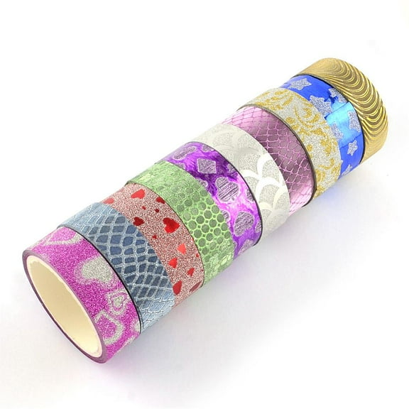 Glitter Powder DIY Scrapbook Decorative Paper Tapes Self Adhesive Tapes Mixed color 14.5mm about 3m/roll 10rolls/group 1group
