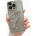 thumbnail image 1 of Glitter Powder Plating Butterfly Soft Phone Case Compatible with iPhone Case (Silver,iPhone 15 Pro Max), 1 of 7