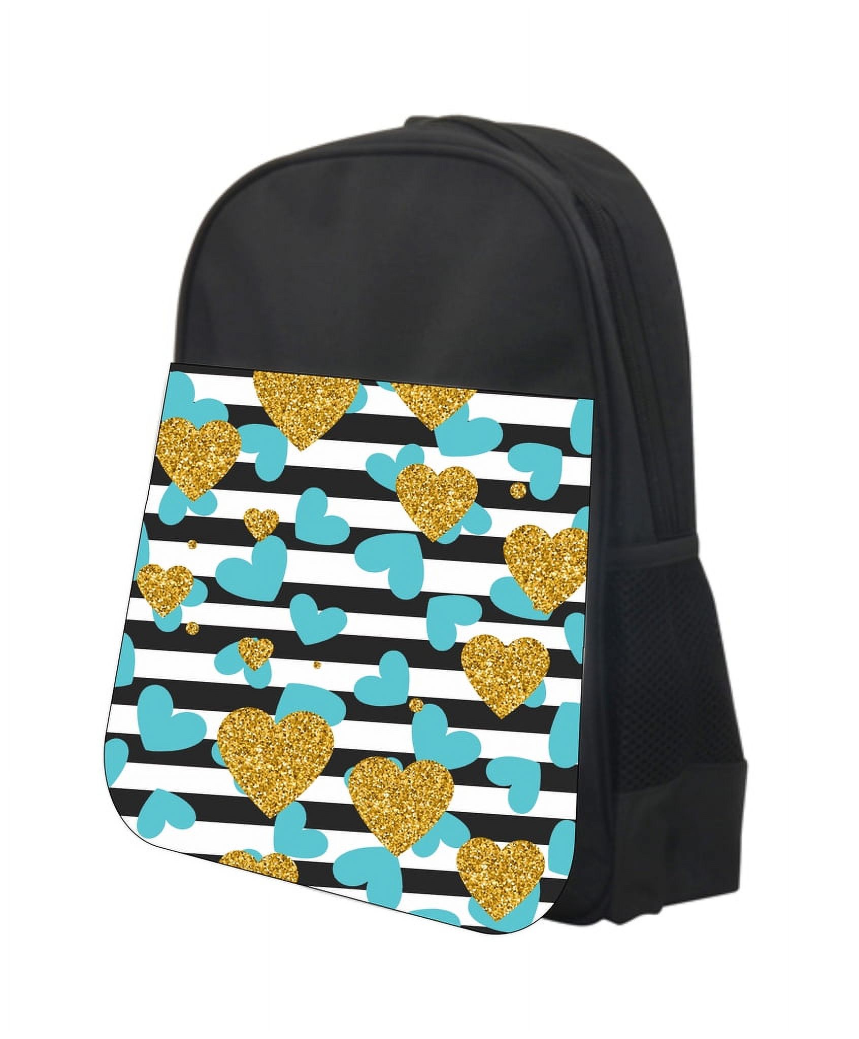 Glitter Print Hearts And Stripes 13" x 10" Black Preschool Toddler Children's Backpack - image 1 of 2