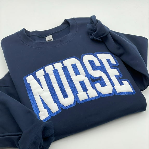 Glitter Puff Nurse Sweatshirt - Two-Tone Raised Varsity Letters TSHIRT All Size S-5XL