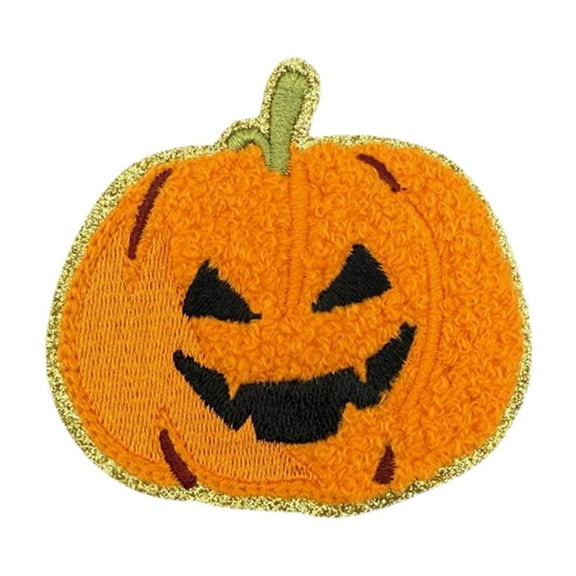Glitter Pumpkin Embroidered Iron On Patch For Halloween, Cute Witch Bat Sew On Applique, DIY Craft Decorative Patch For Clothing Jacket Backpack, C