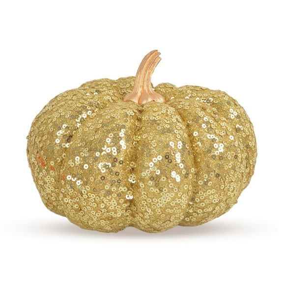 Glitter Pumpkins Fall Decor - Gold Artificial Sequin Foam Pumpkins for Thanksgiving & Halloween Table Centerpieces, Indoor Outdoor Autumn Home Festival Decorations