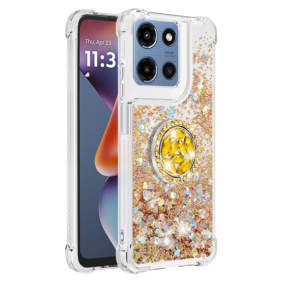 Glitter Quicksand Phone Case for MOTO G 5G 2026, Heart Sequin Clear Protective Cover with Detachable Ring Kickstand, Shockproof Anti-Drop Transparent Bling Sparkly Case for Women Girls.A02