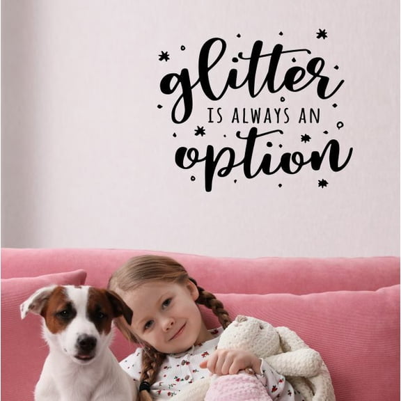 Glitter Quote Wall Art Decal - Glitter Always an Option Wall Décor - Motivational Lettering - Inspirational Quotes Wall Sticker 23x19- Inch Black