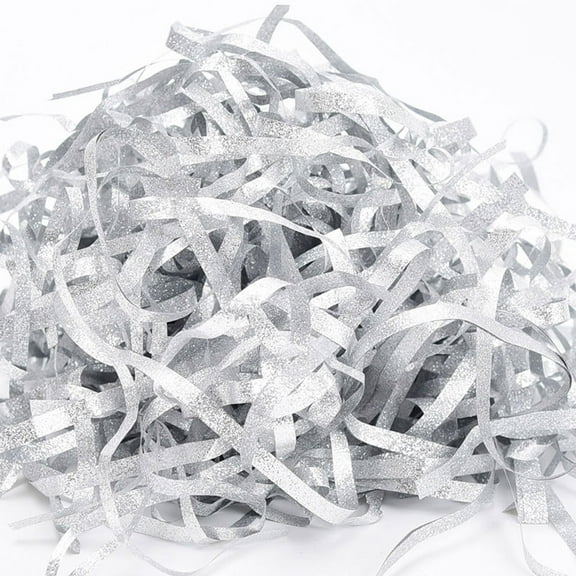 Glitter Raffia Paper Shreds & Strands Shredded Confetti for DIY Gift Wrapping & Basket Fillingsilver