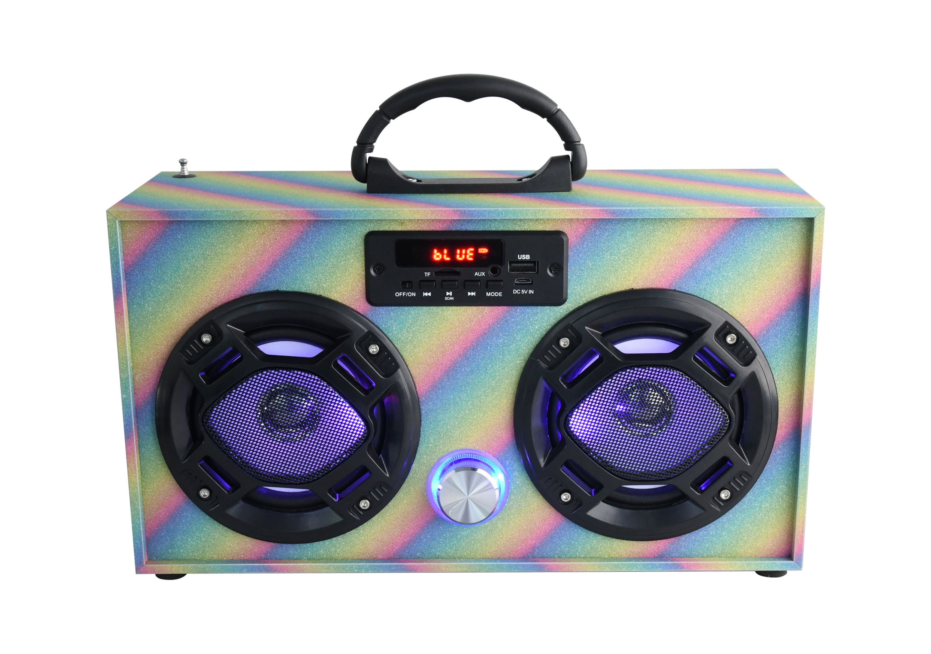Rainbow Glitter Bluetooth Boombox with LED Speakers