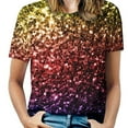 thumbnail image 1 of Glitter Rainbow Sparkle Women's Short Sleeve T-Shirt Crew Neck Casual Summer Trendy Loose Fit Tops, 1 of 6