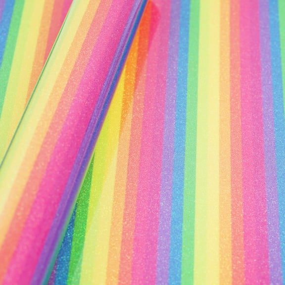 Make Market Glitter Rainbow Stripes Heat Transfer Vinyl - 12" x 24" Iron-On Rolls, Safe for Children's Apparel, Easy to Weed, Works on Most Fabrics & Cutting Machines, 12 Pack