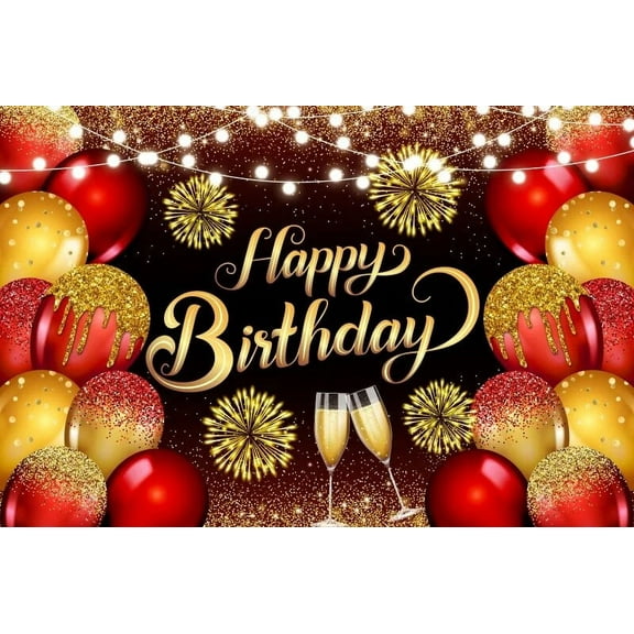 Glitter Red Balloons Birthday Backdrop Golden Champagne s Kids Adults Portrait Customized Photography Background