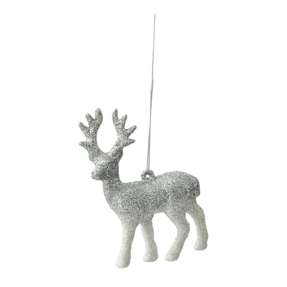Glitter Reindeer Christmas Ornament, Small Hanging Deer Decoration for Christmas Tree, Wreath, Mantel, Window and Holiday Home Decor, 4.92 x 3.15 Inch, Silver