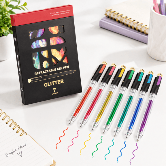 Glitter Retractable Gel Pens 7 Colors 1.0mm Fine Point Smooth Writing Art Supplies