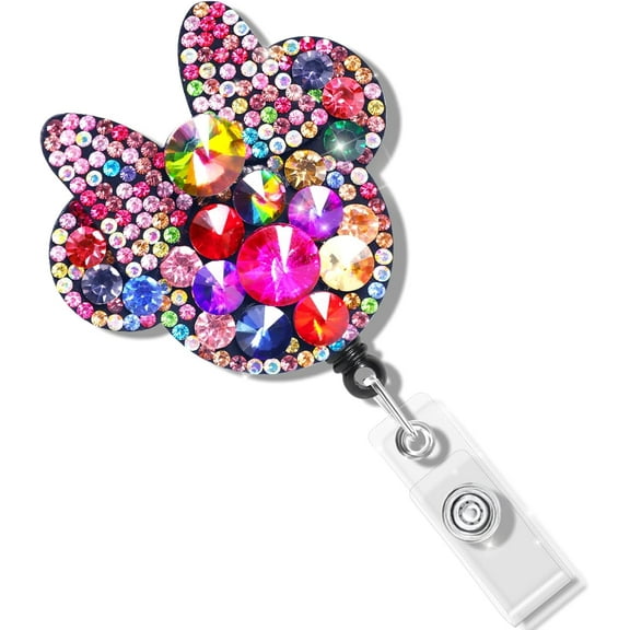 Glitter Retractable ID Badge Holder - Sparkling Nurse Clip Reel for Healthcare Workers, Teachers & Students (Mickey Design) Office Accessories with Alligator Clip & Swivel Hook