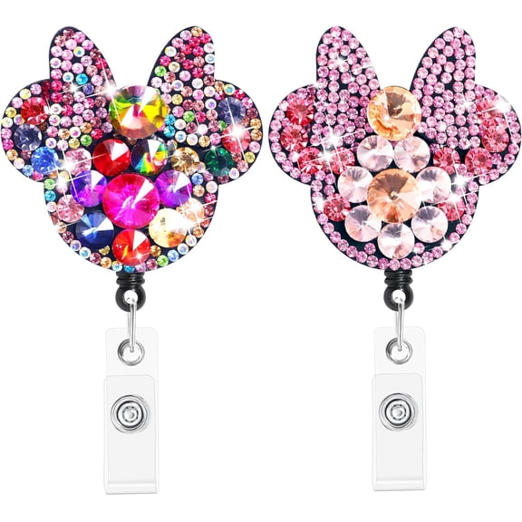 Glitter Retractable ID Badge Holder with Swivel Alligator Clip - Sparkling Nurse & Medical Staff Accessory for Scrubs (Mickey Design, Durable & Lightweight)