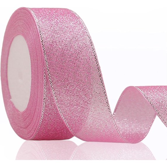 Glitter Ribbon, 25Yards Colorful Sparkly Metallic Fabric Ribbon for Gift Wrapping, Balloons, Crafts, Sewing, DIY Decor, Holiday, Wedding and Birthday Party Decoration.
