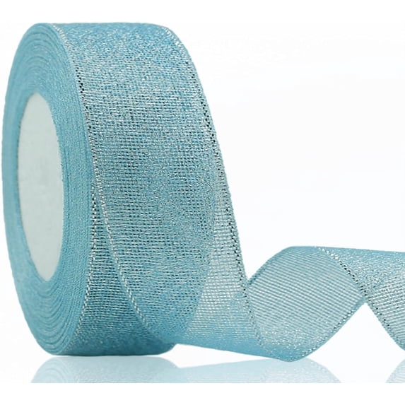 Glitter Ribbon, 25Yards Colorful Sparkly Metallic Fabric Ribbon for Gift Wrapping, Balloons, Crafts, Sewing, DIY Decor, Holiday, Wedding and Birthday Party Decoration.