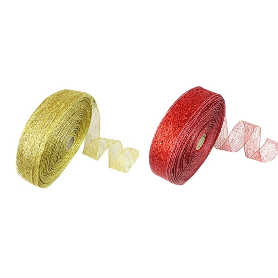Glitter Ribbon for Christmas Decoration & Gift Wrapping - Metallic Color Ribbons for DIY Crafts, Wedding Party, Home Decor, Sparkly Sheer Thin Fabric Ribbon for Holiday Birthday Flower Bouquet