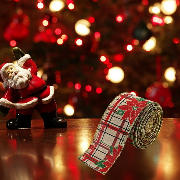 Glitter Ribbon Wired Christmas Ribbons, for Gift Wrapping Christmas Tree Ribbon Garland Wrap Around for Xmas Trees Decor Gifts Crafts Presents (Christmas Flowers)