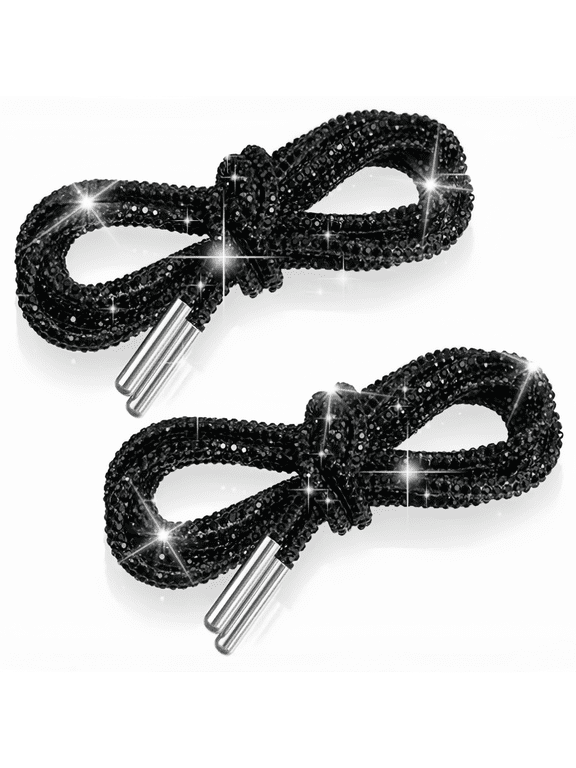 Glitter Rope 2 Pcs, Rhinestone Rope Shoe Strings, Black Rhinestone Shoe Laces,Shiny Hoodie String Replacement Drawstring Cords for Sweatpants Trunks Bags Accessories