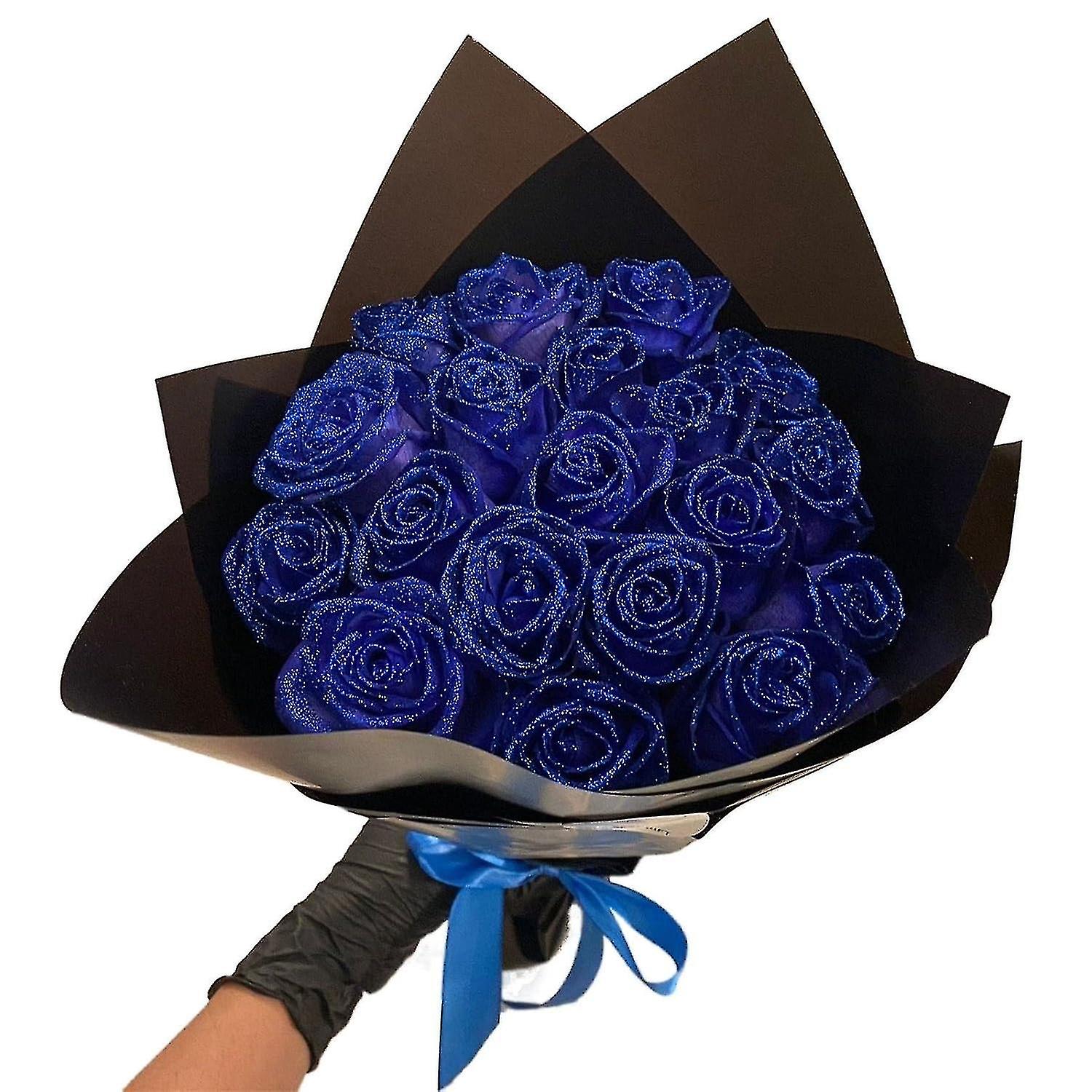 Glitter Rose Bouquet Blue Artificial Rose Flowers Bouquet Everlasting
