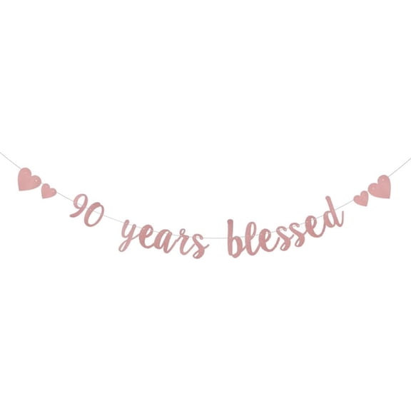 Glitter Rose Gold 90 years Banner, Pre-Strung,90th Birthday/Wedding Anniversary Party Decorations Bunting Sign Backdrops,90 years