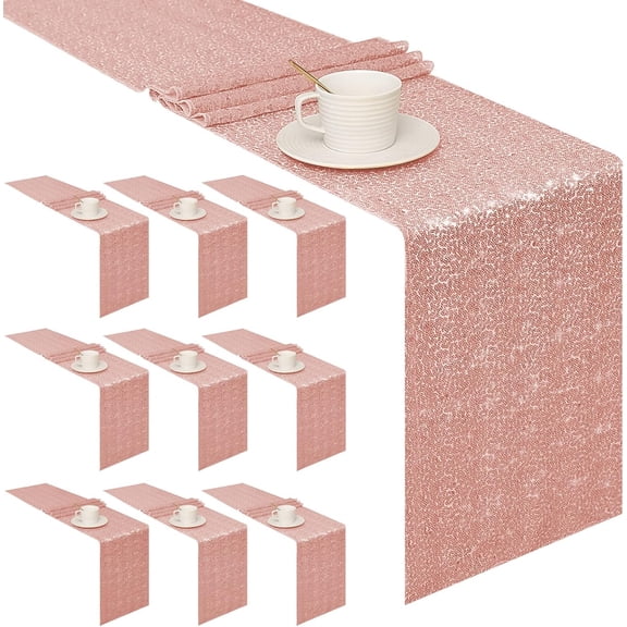 Glitter Rose Gold Sequin Table Runner 10 Packs of 12 x 72 Inches Decoration