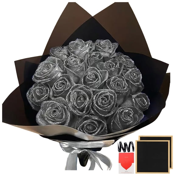 Glitter Roses Bouquet, DIY Artificial Flowers Bouquet, Birthday Gifts for Women Mom, Artificial Rose for Grandma Wife Girlfriend Valentines, Mothers Day, Anniversary, Graduation