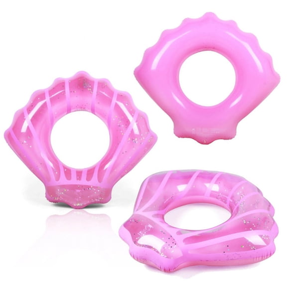 Glitter Scallop Inflatable Pool Float 31.5 Inch Seashell Swimming Tube For Beach Vacation Party Water Lounger, Pink