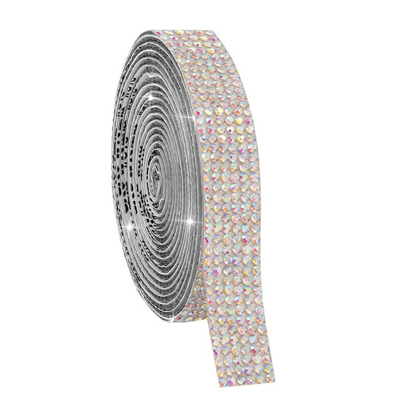 Glitter Self- Rhinestone Ribbon Roll Wall Sticker DIY Resin Decorative Craft, 1.35 cm, Silver B