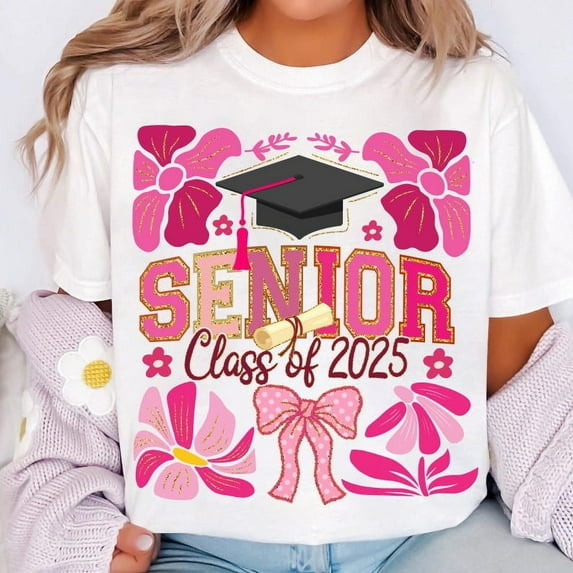 Glitter Senior 2025 T-Shirt, Boho Senior Class of 2025 Shirt, Graduation Tee, Senior Varsity Shirt, High School Senior Graphic T-Shirt