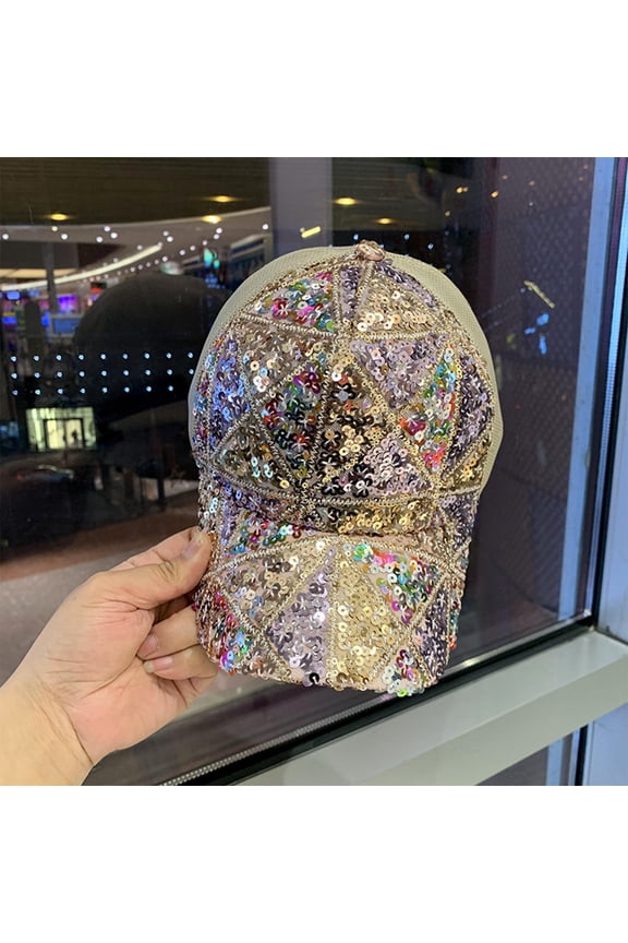Glitter Sequin Baseball Cap, Adjustable Mesh Baseball Hat, Breathable Sun Hat for Women Outdoor Travel Party, Peaked Cap with Ponytail Holes and Shiny Bling Design