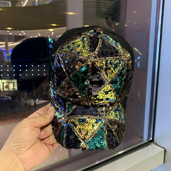 Glitter Sequin Baseball Cap Adjustable Mesh Design Breathable Sun Hat For Outdoor Activities Measuring 7.08x4.33x2.75 Inches