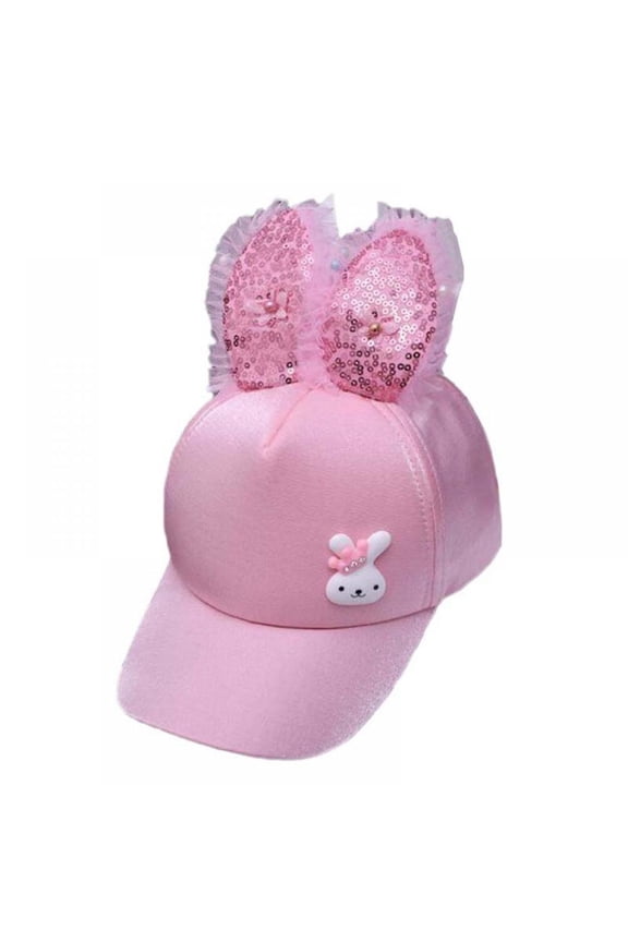 Glitter Sequin Baseball Cap Magic Breathable Adjustable Baseball Hat with Cute Rabbit Ears for 1-3 Year Old Girls