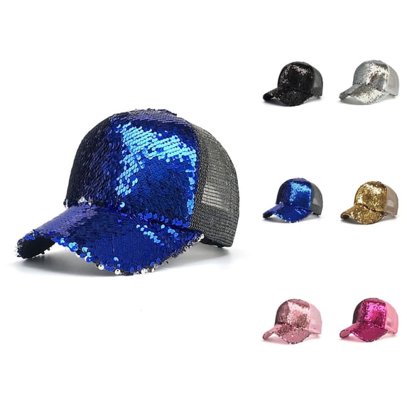 Glitter Sequin Baseball Cap for Men Women Summer Mesh Breathable Trucker Hat