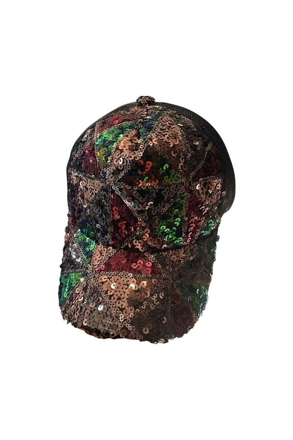 Glitter Sequin Baseball Cap for Women, Adjustable Mesh Back Ponytail Hat with Bling Rhinestones, Breathable Sun Hat for Outdoor Sports Travel Party