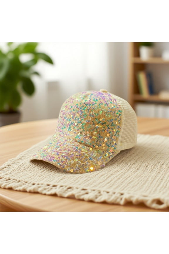 Glitter Sequin Baseball Cap for Women | Adjustable Mesh Back Sun Hat with Ponytail Hole | Sparkling Party Hat for Travel, Hiking & Daily Wear