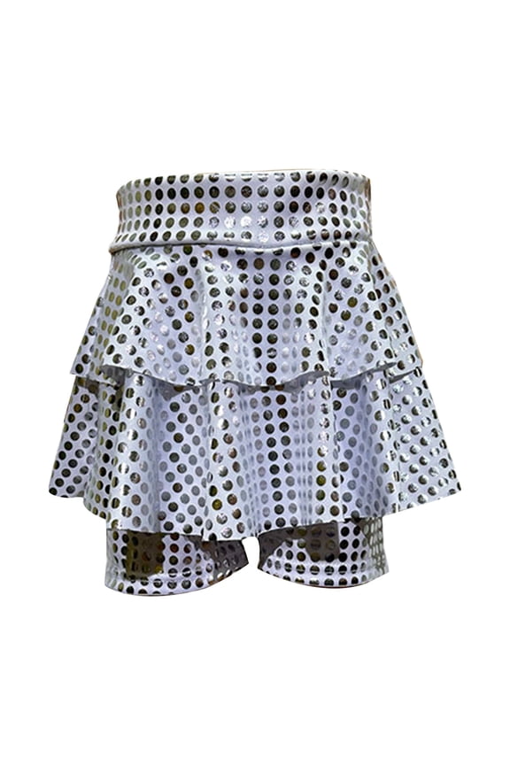 Glitter Sequin Dance Tutu Skirt with Matching Shorts, Girls Sparkly Shiny Performance Skirt Elastic High Waist for Stage Shows, Party Wear, Cheerleaders, Skater Mini Skirt