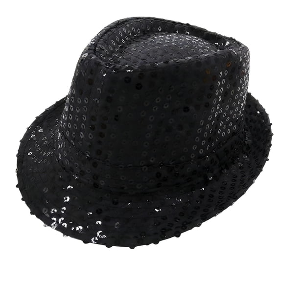 Glitter Sequin Fedora Hat Vintage Disco Costume Accessory for Men and Women Retro 70s 80s Style Performance Party Headwear, Black